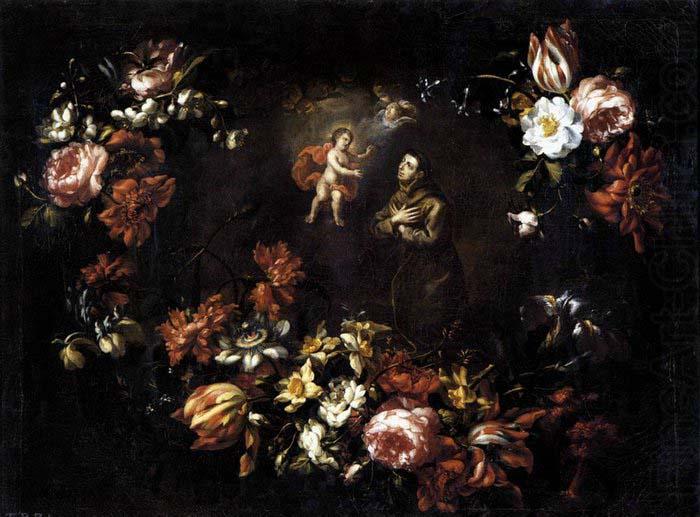 Garland of Flowers with St Anthony of Padua, unknow artist